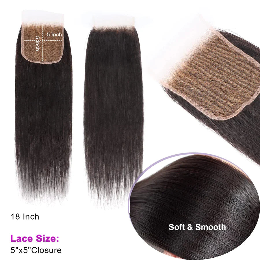 5x5 HD Lace Free Parted Closure Straight