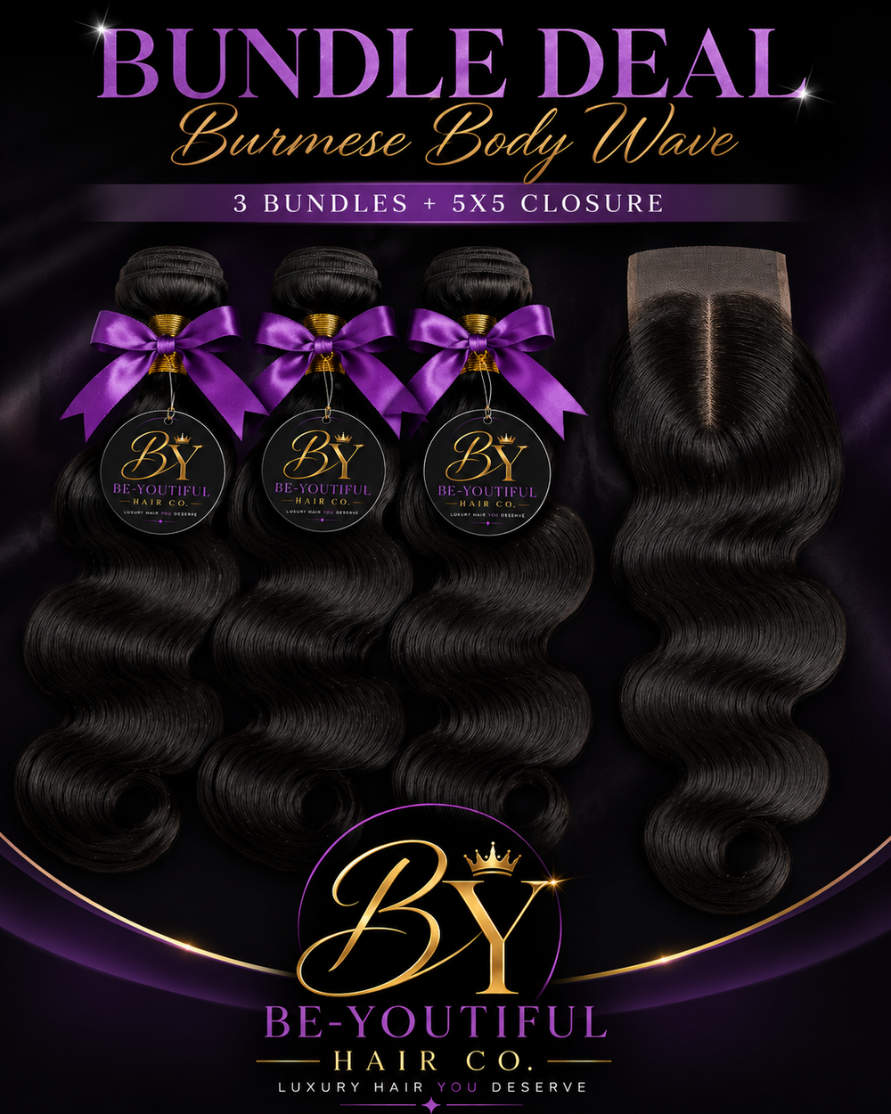 Any Texture 3 Bundles + 5x5 Closure Deal (FREE CLOSURE) 12-30 inches